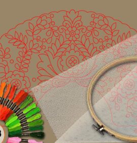 Abanico simbólico en bordado sobre tul – Patrón 02 en papel kraft y PDF