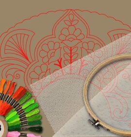 Abanico simbólico en bordado sobre tul – Patrón 03 en papel kraft y PDF