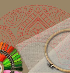 Abanico simbólico en bordado sobre tul – Patrón 04 en papel kraft y PDF