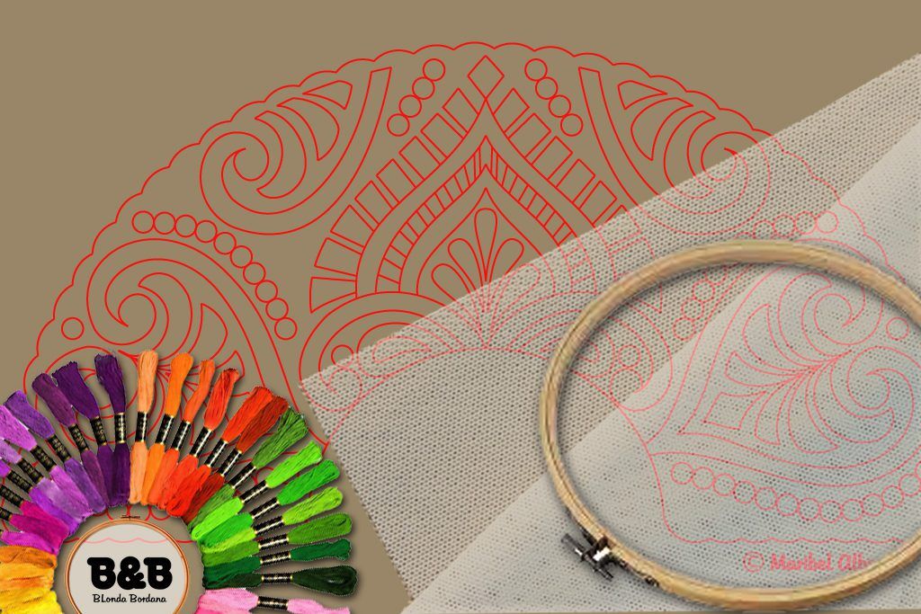 Abanico simbólico en bordado sobre tul – Patrón 04 en papel kraft y PDF