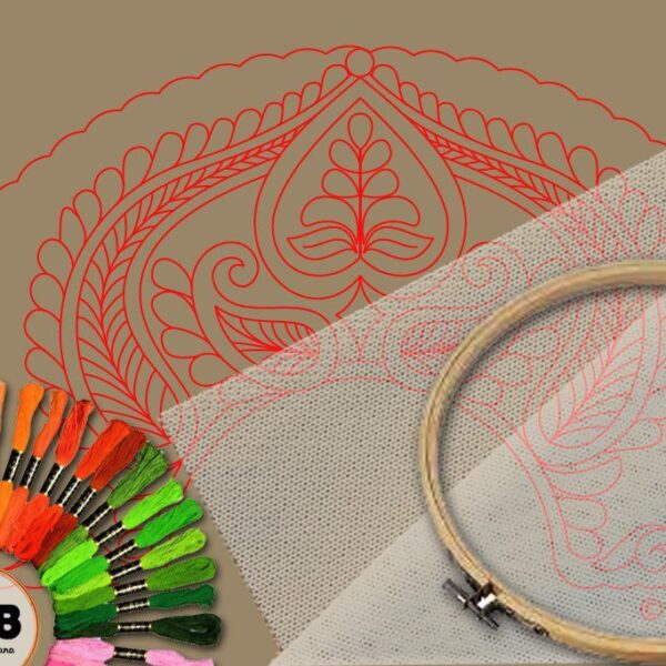 Abanico simbólico en bordado sobre tul – Patrón 05 en papel kraft y PDF