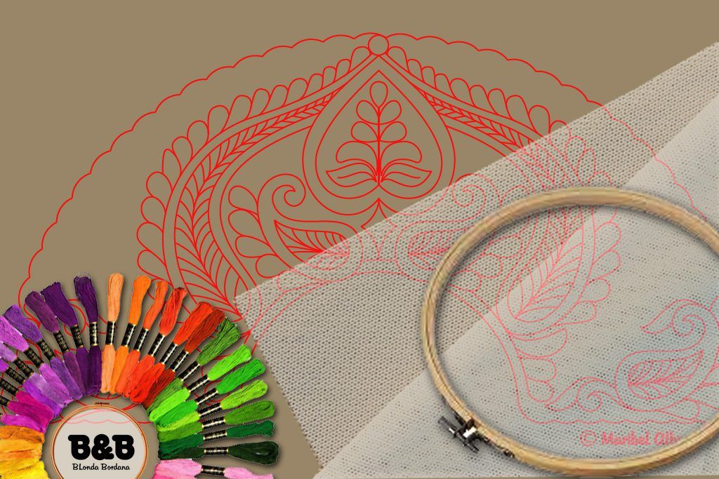 Abanico simbólico en bordado sobre tul – Patrón 05 en papel kraft y PDF