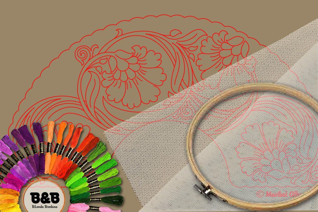 Abanico simbólico en bordado sobre tul – Patrón 06 en papel kraft y PDF