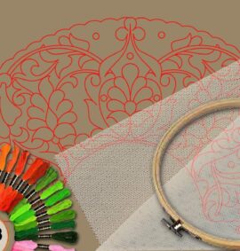 Abanico simbólico en bordado sobre tul – Patrón 09 en papel kraft y PDF