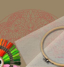 Abanico simbólico en bordado sobre tul – Patrón 01 en papel kraft y PDF