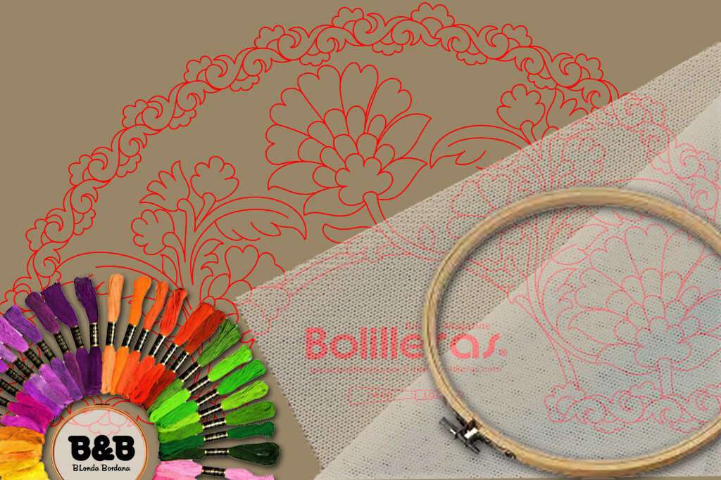 Abanico bordado en tul sobre papel kraft – Patrón 11 físico y electrónico