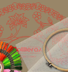 Abanico bordado en tul sobre papel kraft – Patrón 12 físico y electrónico