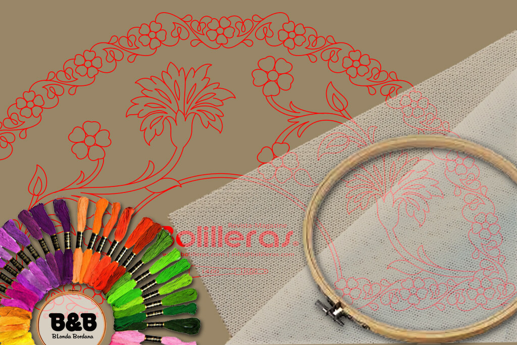 Abanico bordado en tul sobre papel kraft – Patrón 12 físico y electrónico