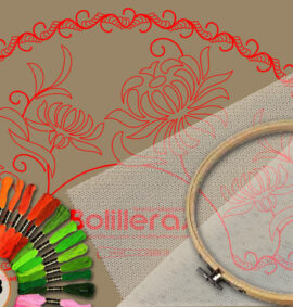 Abanico bordado en tul sobre papel kraft – Patrón 13 físico y electrónico