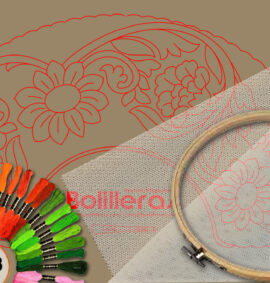 Abanico bordado en tul sobre papel kraft – Patrón 14 físico y electrónico