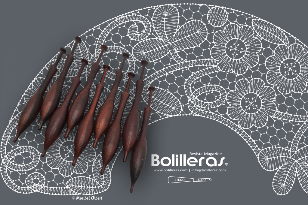 Patrón Bolilleras® Abanico Flores de Brujas 01 – encaje de bolillos en cartón kraft picado