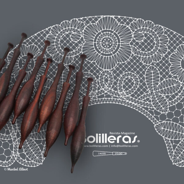 Patrón Bolilleras® Abanico Flores de Brujas 02 – encaje de bolillos en cartón kraft picado