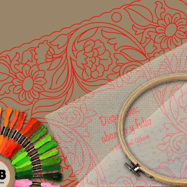 Pañuelo simbólico en bordado sobre tul – Patrón 3 en papel kraft y PDF