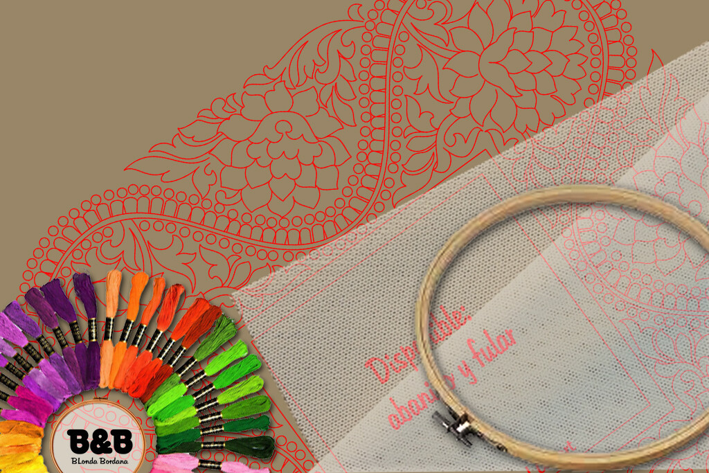 Pañuelo simbólico en bordado sobre tul – Patrón 4 en papel kraft y PDF