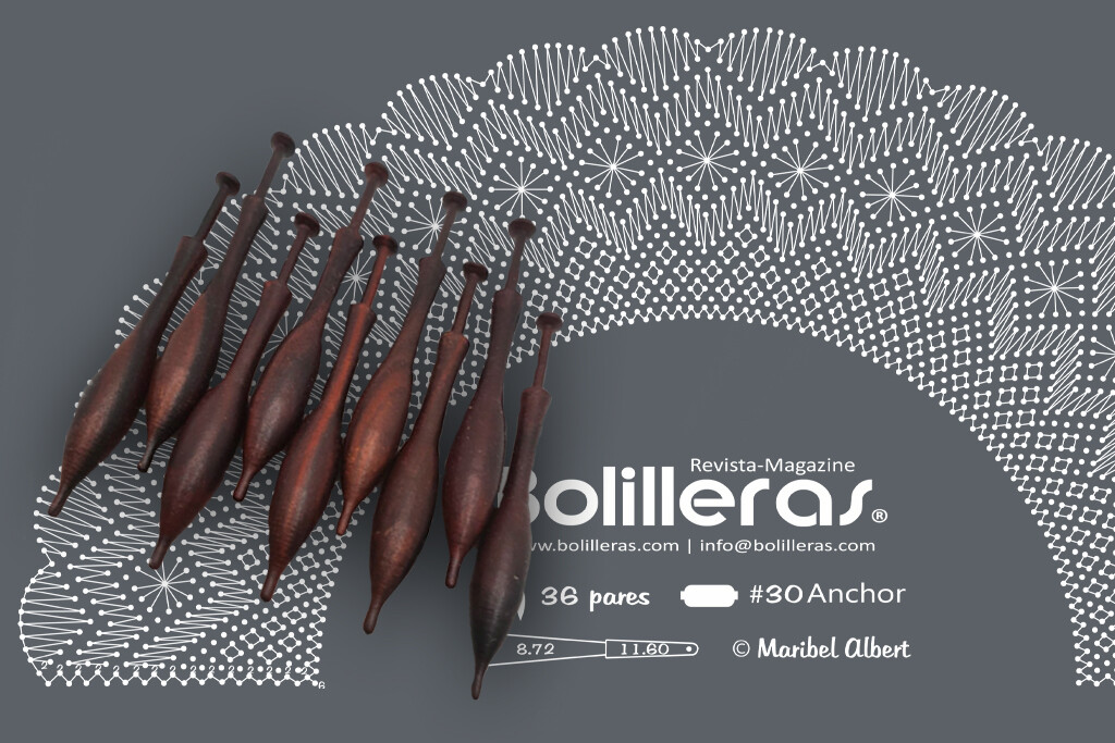 Patrón Bolilleras® Abanico Torchon 01 – encaje de bolillos en cartón kraft picado