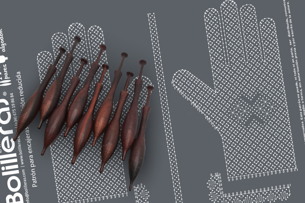 Guante simbólico en encaje de bolillos estilo Torchon – Patrón 02e en formato electrónico