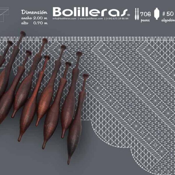 Chal tres picos en encaje de bolillos – Patrón 01e en formato electrónico
