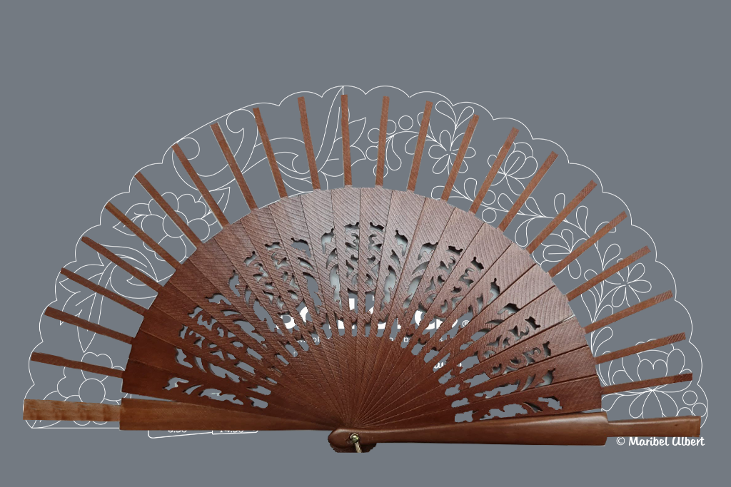 Kit Bolilleras® Abanico tul 01 – patrón en tul y varillas de madera de peral