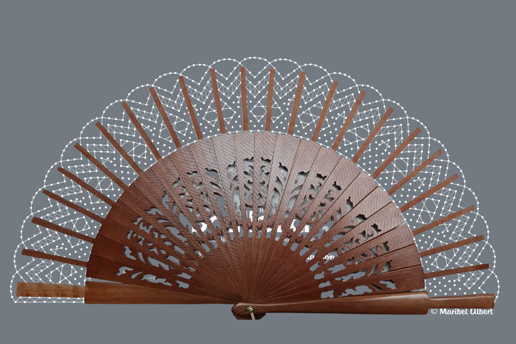 Kit Bolilleras® Abanico Torchon 01 – patrón en encaje de bolillos y varillas de madera de peral