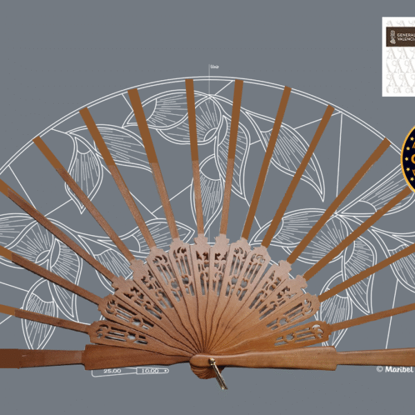 Kit Bolilleras® Abanico tul 02 – patrón en tul y varillas de madera de peral