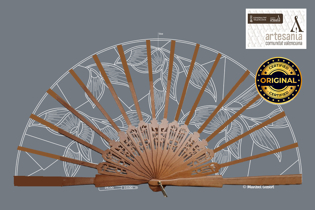 Kit Bolilleras® Abanico tul 02 – patrón en tul y varillas de madera de peral