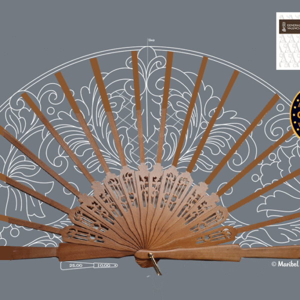 Kit Bolilleras® Abanico tul 03 – patrón en tul y varillas de madera de peral