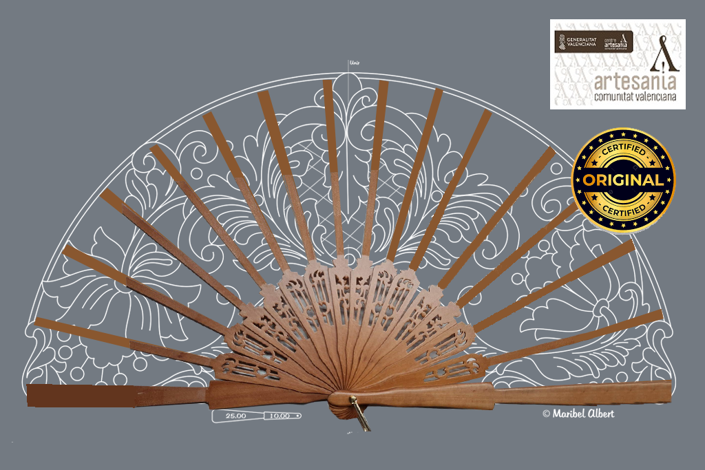 Kit Bolilleras® Abanico tul 03 – patrón en tul y varillas de madera de peral