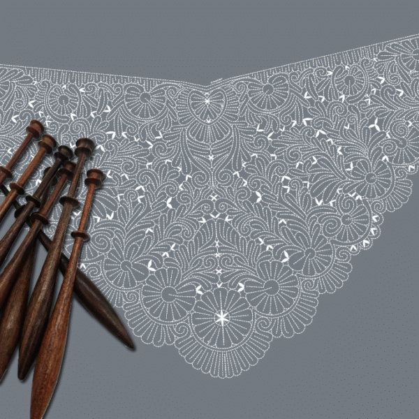 Patrón Bolilleras® Chal Hinojosa 01e – encaje de bolillos tres picos PDF